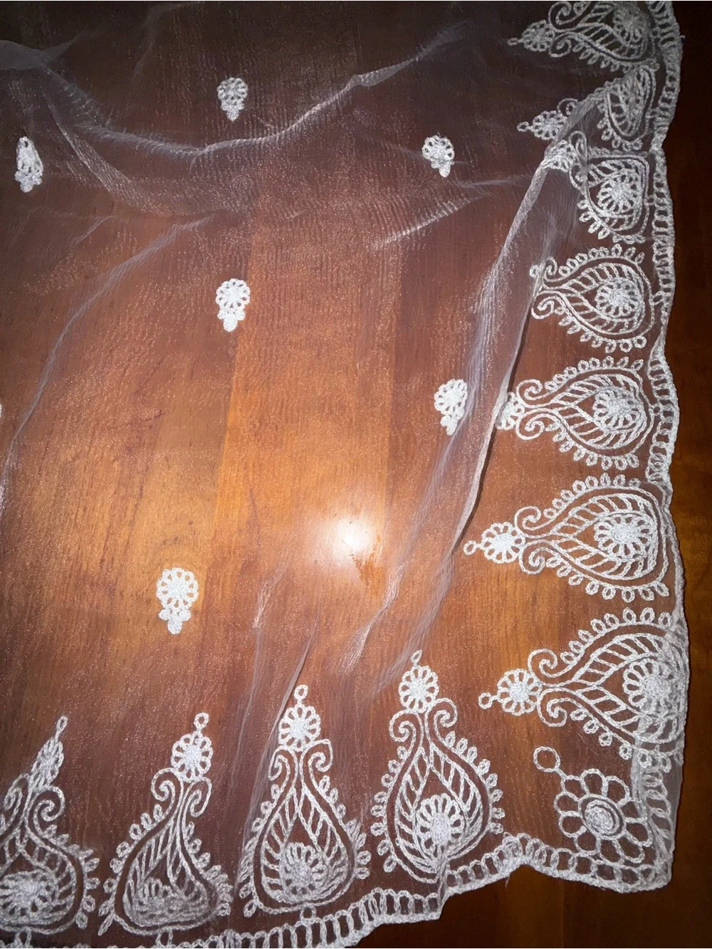 Head Scarf-  Sheer White Embroidered